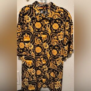 Baroque Gold Crown Italian Designer Style Mens Shirt Size 4X